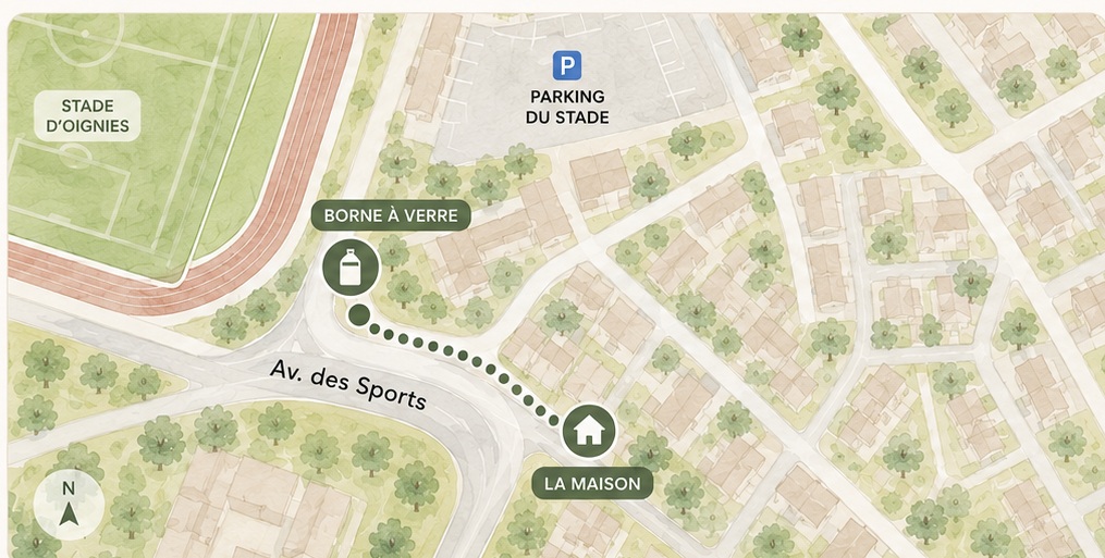 Plan de repère vers la borne à verre