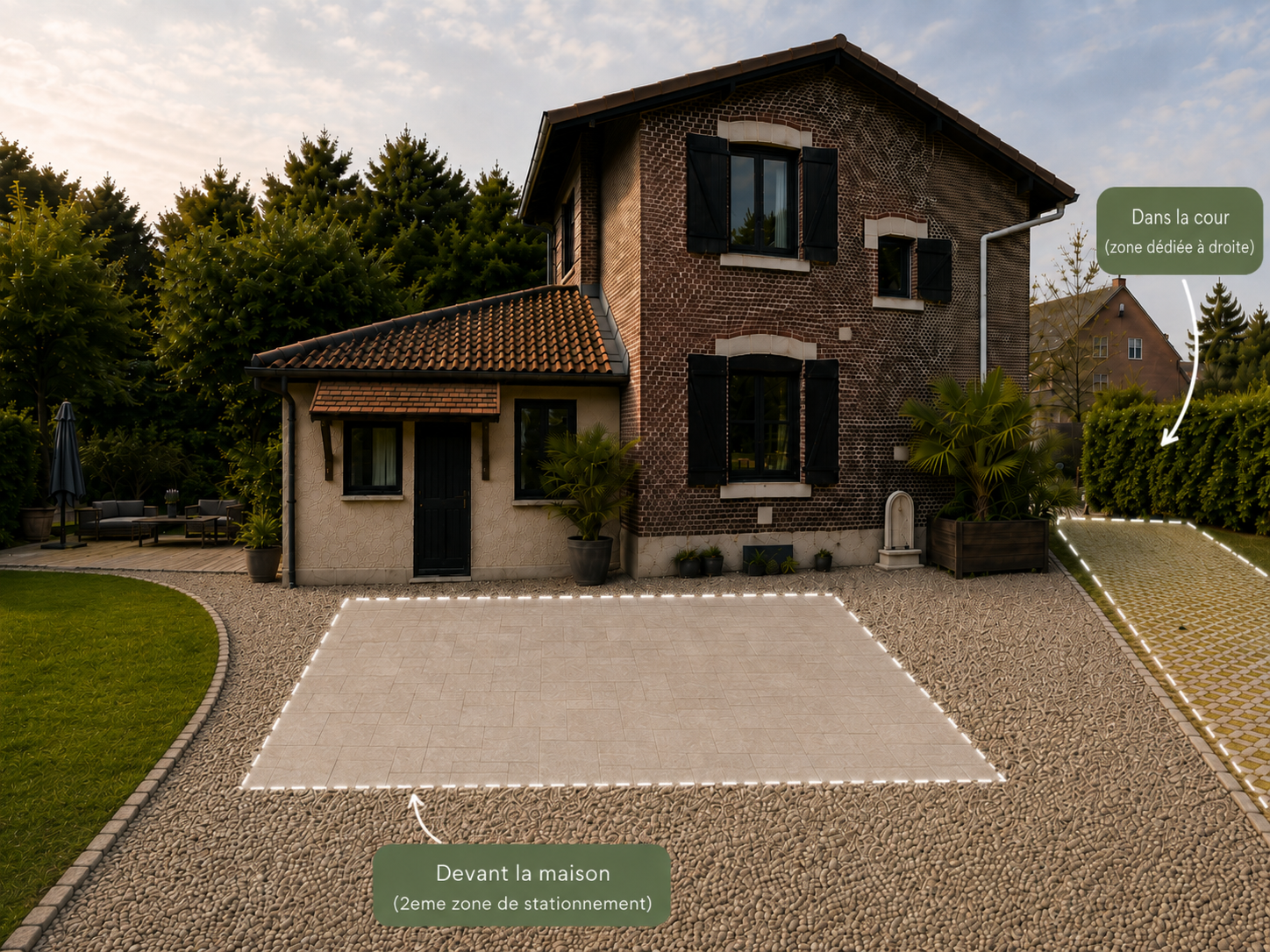 Repère visuel des deux zones de stationnement dans l’enceinte de la maison